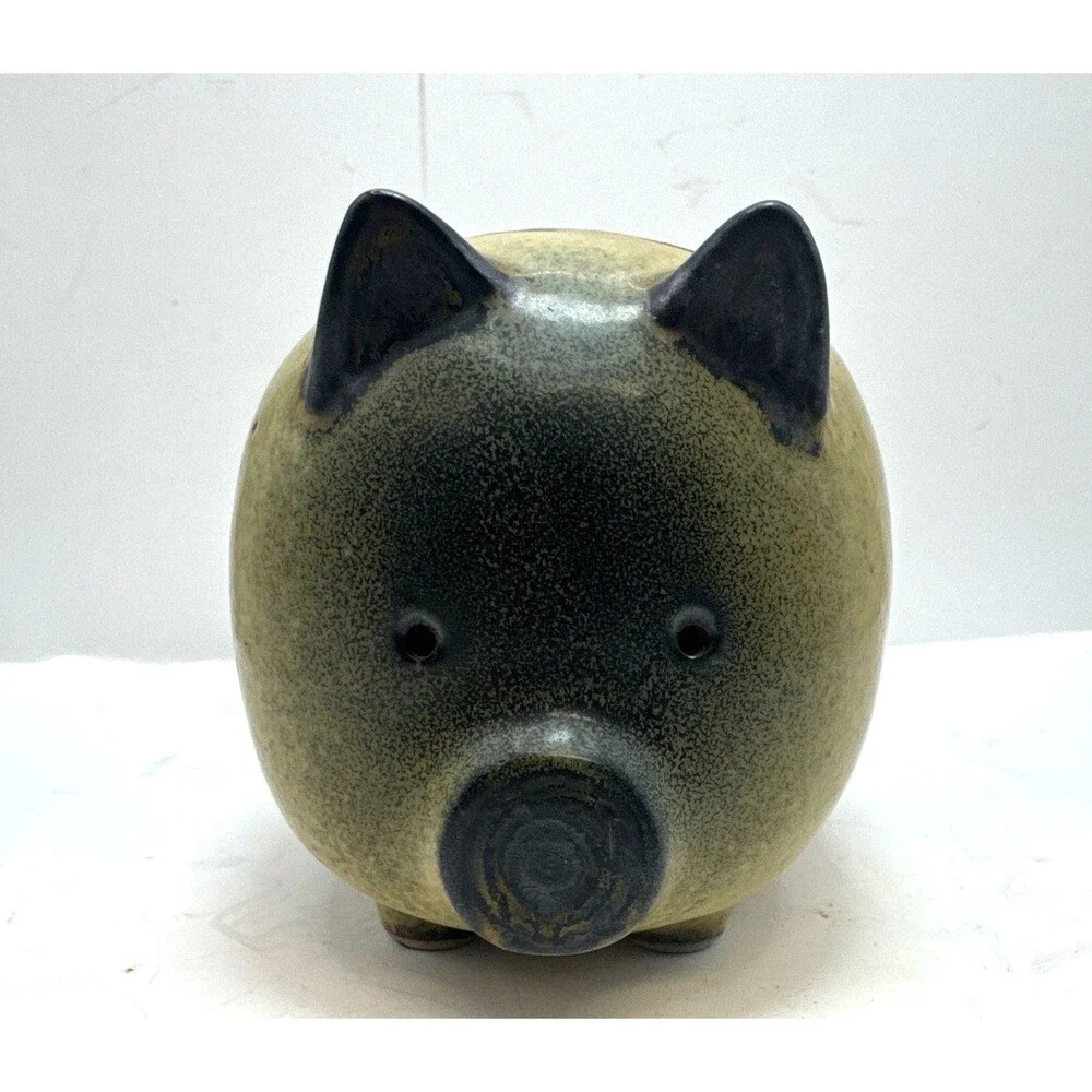 Art Pottery Stoneware Speckled Piggy Bank Money Saver No Stopper Vintage